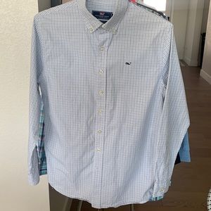 Vineyard Vines Blue & White Plaid Button Down Boys Size L 16, EUC